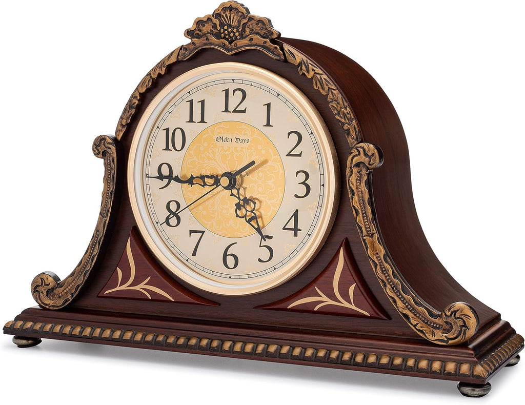 Mantel Clock with Real Wood, 4 Chime Options, Antique Vintage Design