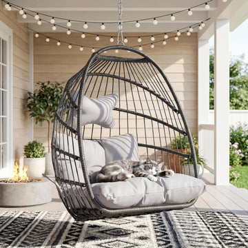 Hanging Egg Chair Outdoor Without Stand, Indoor Swing Egg Basket Ceiling Tree Chairs with Cushion, 350lbs Egg-Shaped