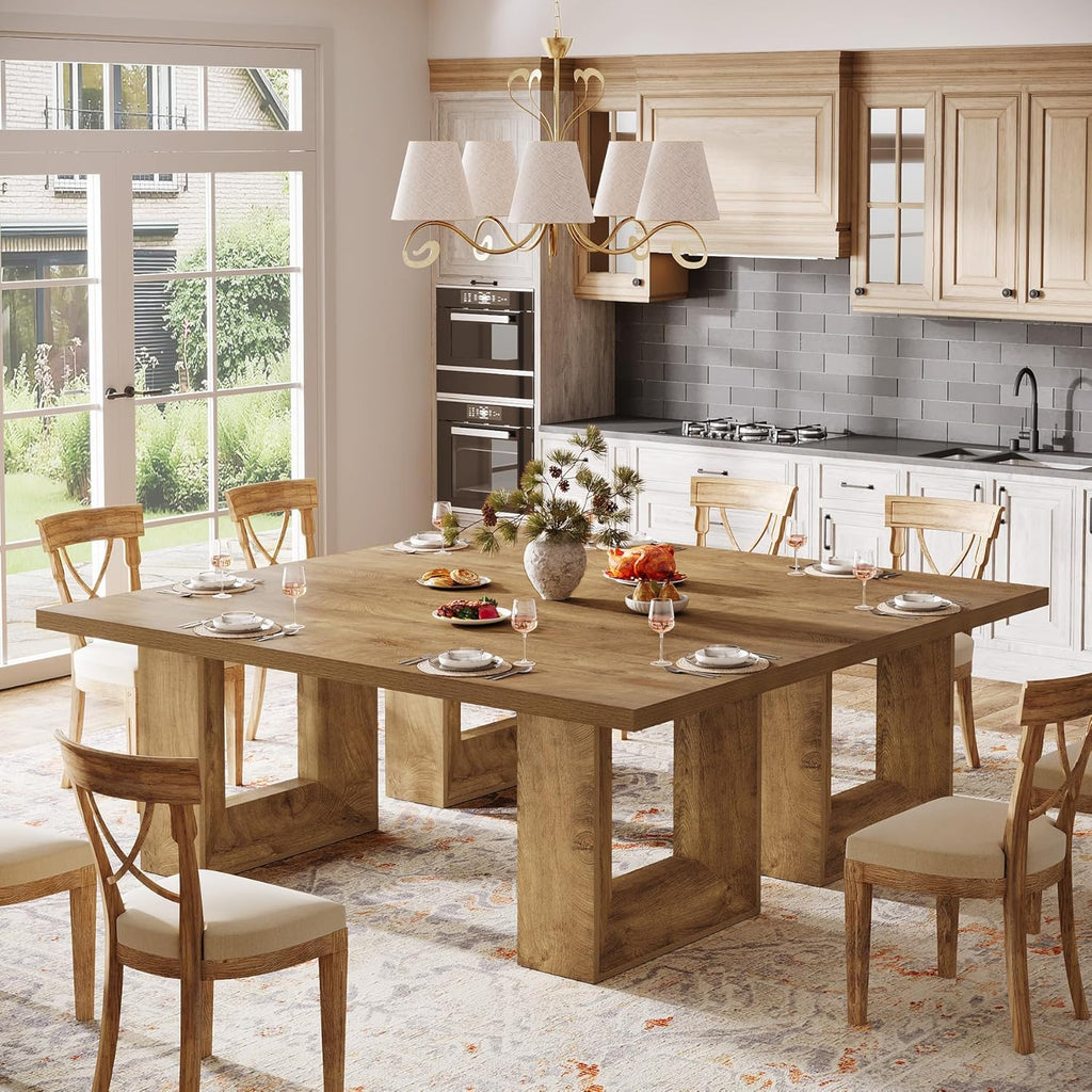 Farmhouse Dining Table, 63-Inch Rectangular Kitchen Table with Strong Geometric Frame for Kitchen & Dining & Living