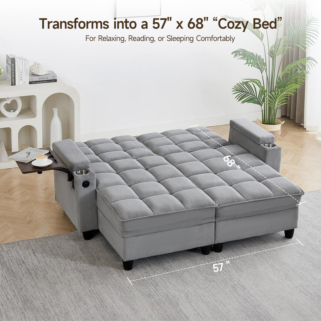 70.9'' Double Chaise Lounge with 360 degree rotatable side table, Comfy Corduroy Indoor Lounge Chair with Armrest