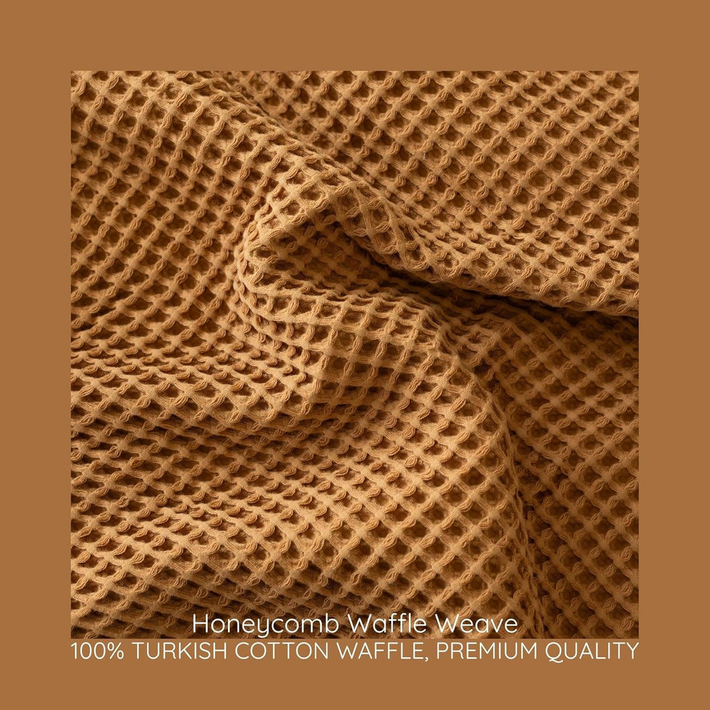Luxury All Season Waffle Throw Blanket Queen XL Size Caramel - Pure 100% Turkish Cotton Light Airy Blankets