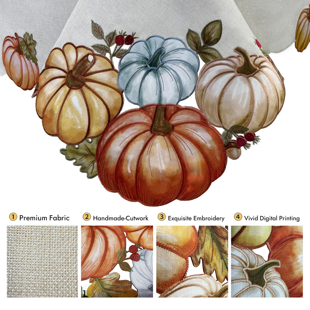 Fall Tablecloth 60x84 Inch, Autumn Pumpkin Cutwork Embroidered Tablecloth, Harvest Thanksgiving Table Decor Dining