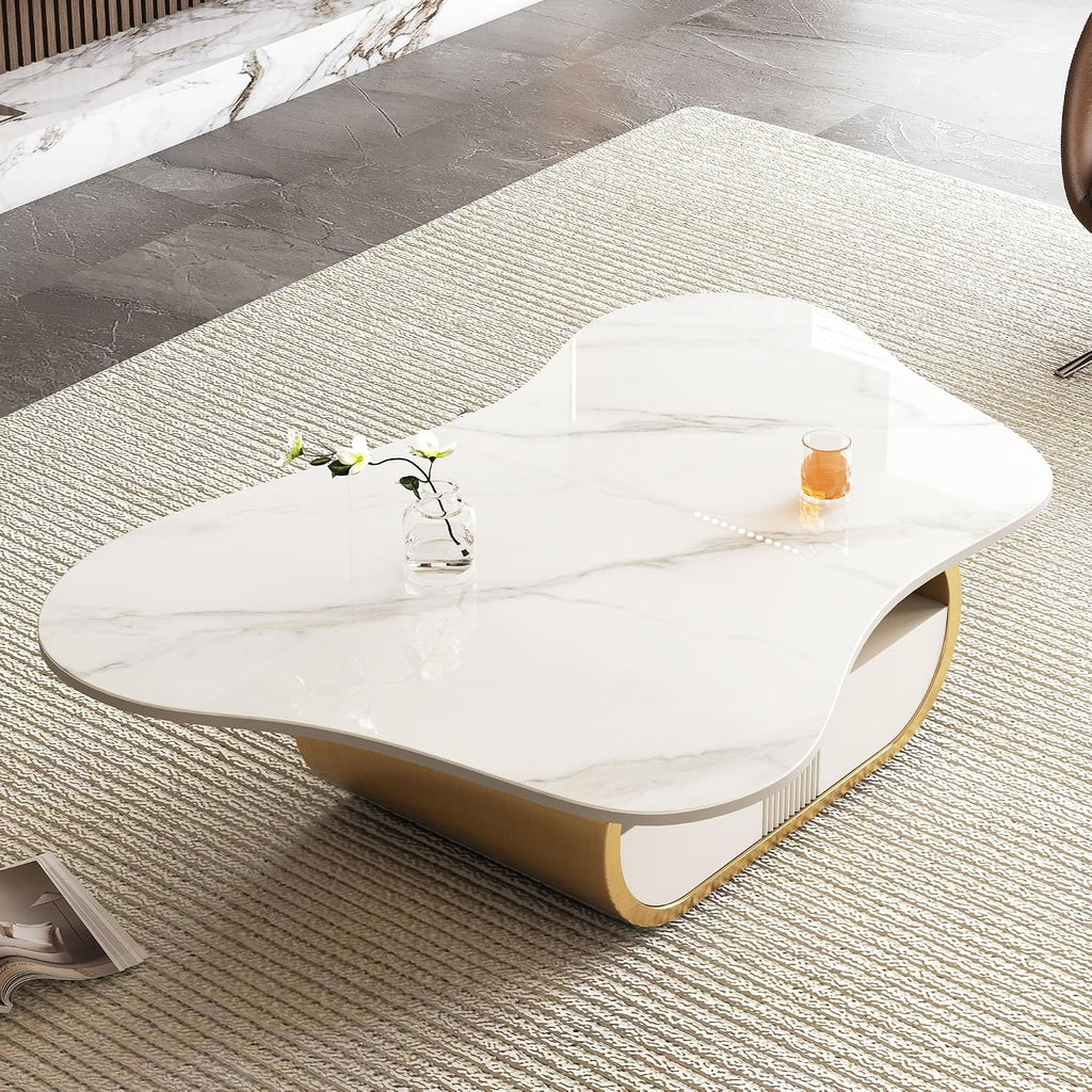 Modern Cloud Coffee Table Luxury Sintered Stone Top Coffee Table with Sculptural Geometric Stainless Steel Base and St