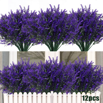 Artificial Plants Outdoor Artificial Lavender Flowers Shrubs 12 Pcs