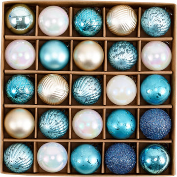 Summer Ornaments for Tree, Shatterproof Ball Ornaments for Christmas in July Tree Decorations, 1.18 Inch Teal - Set of 25
