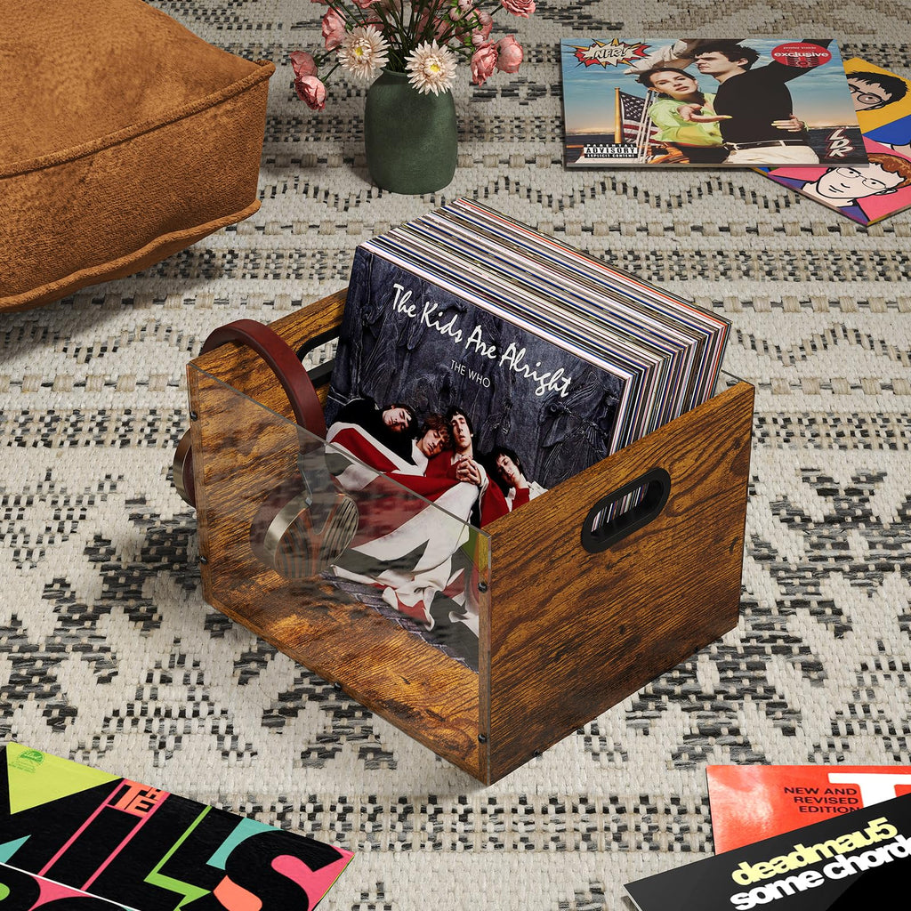 Acrylic Vinyl Record Storage Crate, Visible Record Holder