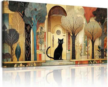 Canvas Wall Art Cat Abstract Cottage Pictures Large Vintage Nature Wall Decor Modern Farmhouse Artwork Gold Trees