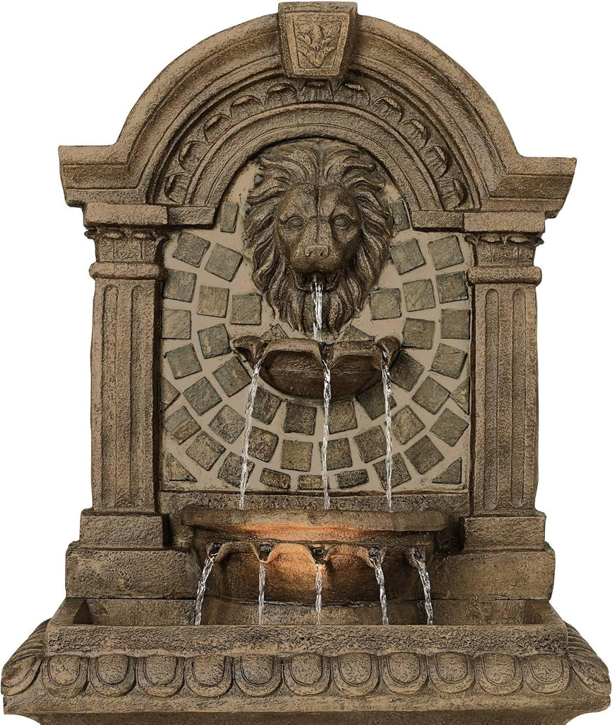 Royal Lions Head 51" High Large Italian Outdoor Decor Faux Stone Floor Fountain with Light Statue Waterfall Standing
