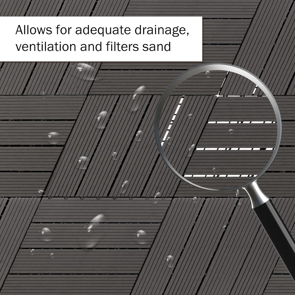 Interlocking Deck Tiles - 6-Pack 11.6-in Wood Plastic Composite All-Weather Outdoor Flooring Balcony Poolside or Patio