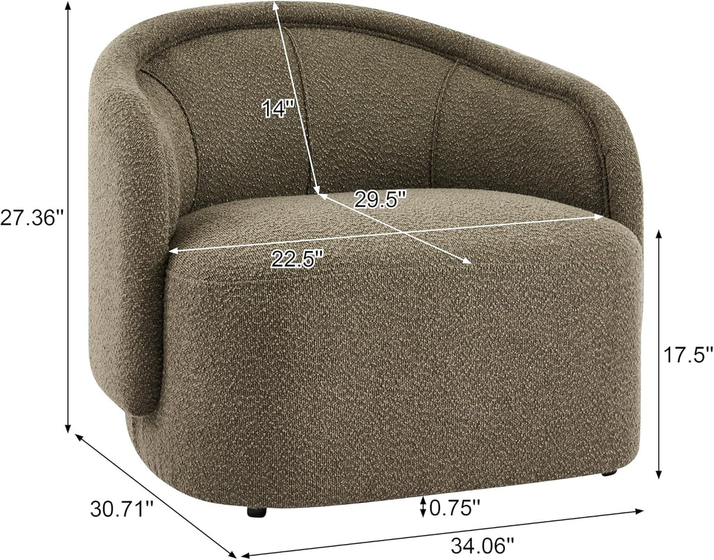 Amanda Low Profile Accent Chair, Fabric Round Back Chair, Boucle Upholstered Living Room Armchair, Comfy Reading