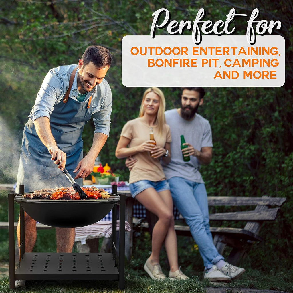 Outdoor Wood Fire Pit - 26" Steel BBQ Grill with Mesh Spark Screen, Log Grate, Fire Poker & Cover for Camping, Picnic