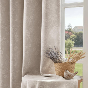 Beige Floral Jacquard Blackout Curtains 52x84 2 Panels