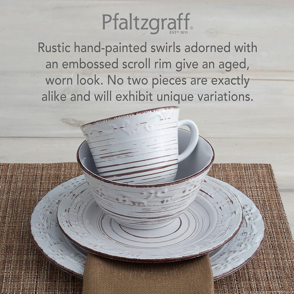 Trellis White 16-Piece Stoneware Dinnerware Set, Service for 4, Distressed White Finish