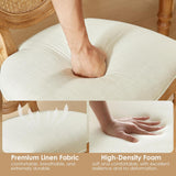 French Country Rattan Dining Chairs Set of 4, Upholstered Farmhouse Dining Chairs with Round Back and Linen Fabric, Mid-Century Style