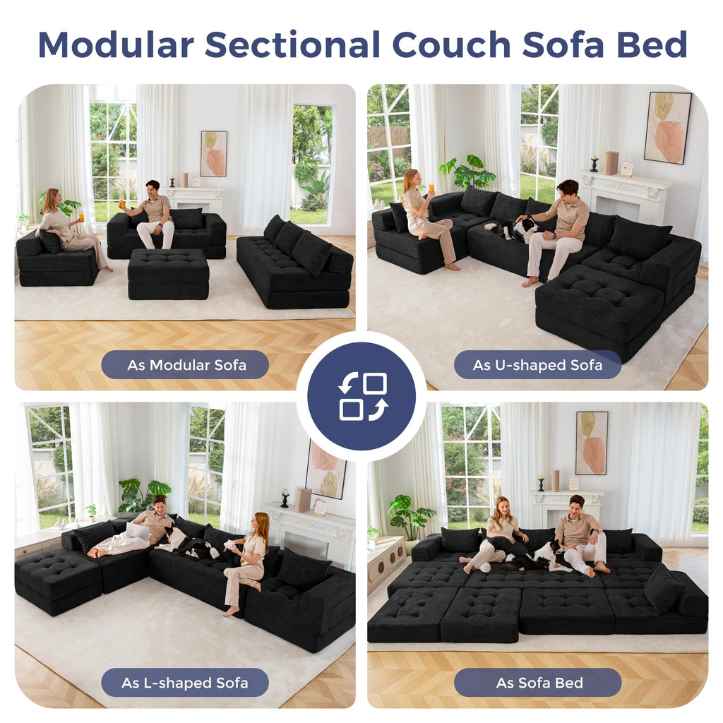 7-Seater U-Shaped Modular Sectional Sofa Couch with Ottoman