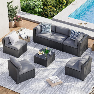 7 Piece Patio Furniture Set Wicker Rattan Patio Sectional Sofa Set Outdoor Seating Furniture with Thickened
