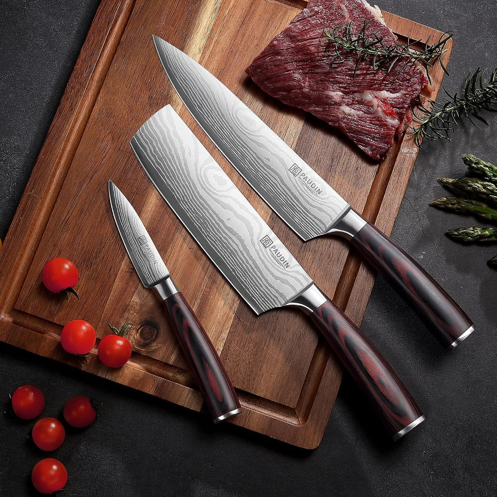 Kitchen Knife Set, 3 Piece High Carbon Stainless Steel Professional Chef Knife Set with Ultra Sharp Blade & Wooden
