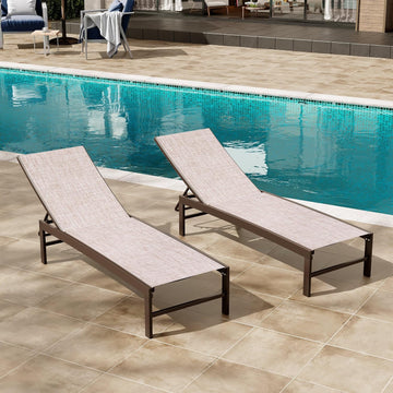 Lounge Chair Outdoor Set of 2, Metal Pool Chaise Lounge Chairs, Adjustable Five-Position Tanning Recliner, All