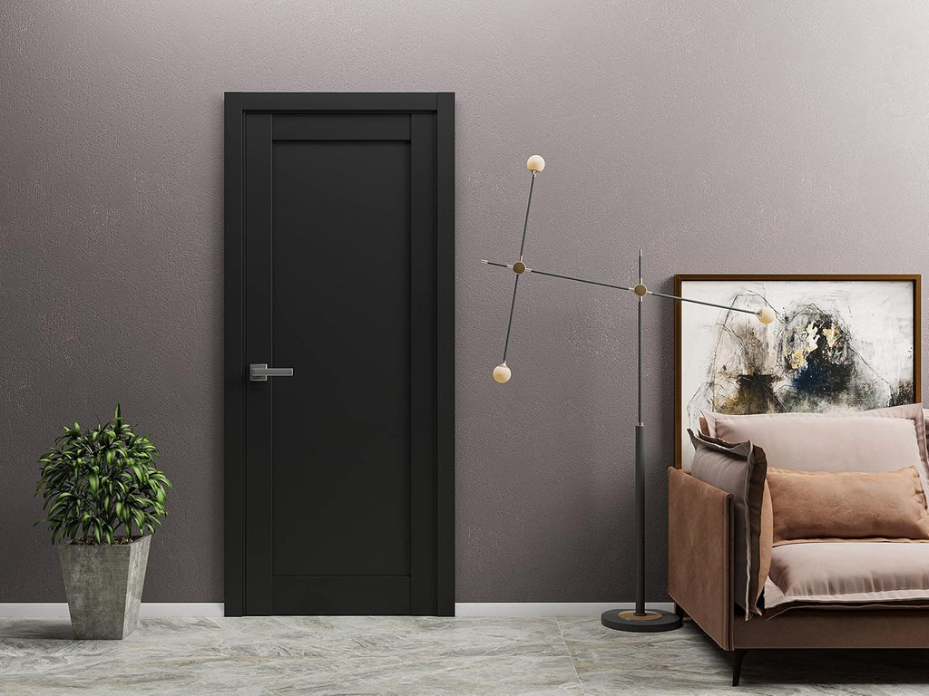 Lite Slab Barn Door Panel 30 x 84 | Quadro 4111 Matte Black | Sturdy Finished Wooden Modern Doors | 