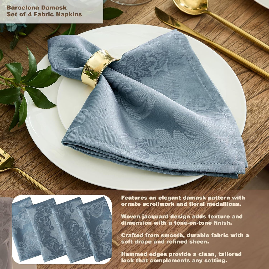 Barcelona Damask Fabric Tablecloth, 60 x 84 Inch Rectangle, Blue - No Iron, Soil Resistant Table Cov