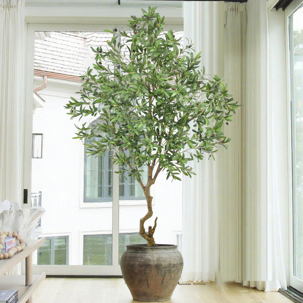 Artificial Olive Tree 8FT with 2190 Leaves & Matte White Planter