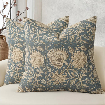 Vintage Floral Print Throw Pillow Covers 18x18 Set of 2 Neutral Modern Farmhouse Pillowcase Accent Decorative Cushion
