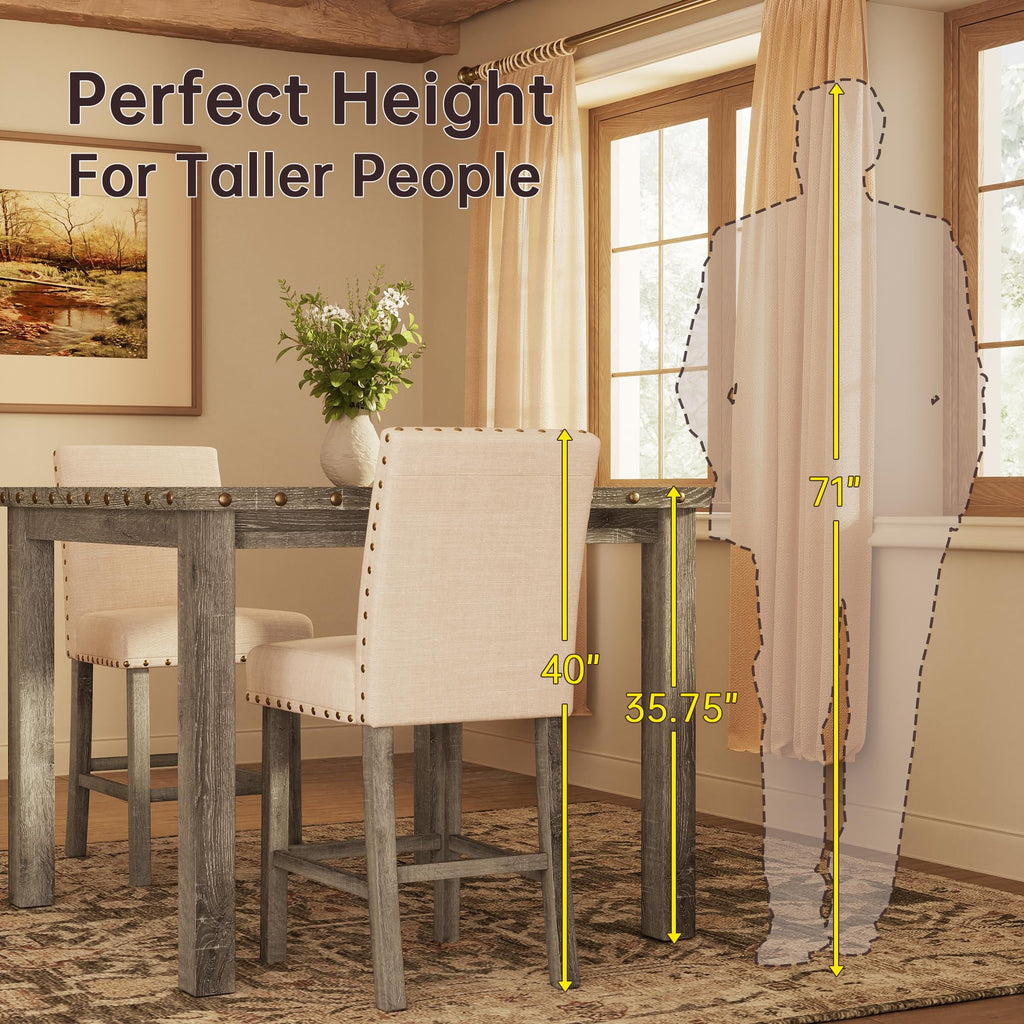 Counter Height Dining Table Set for 4, Farmhouse Dining Table Set for 4, Square Bar Kitchen Dining Table with 4 Bar