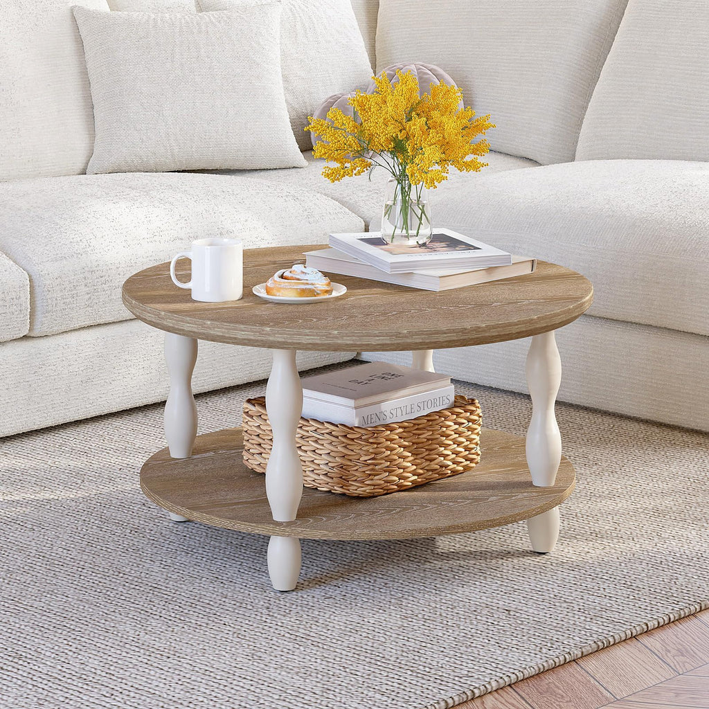2-Tier Farmhouse Coffee Table, Round Coffee Tables