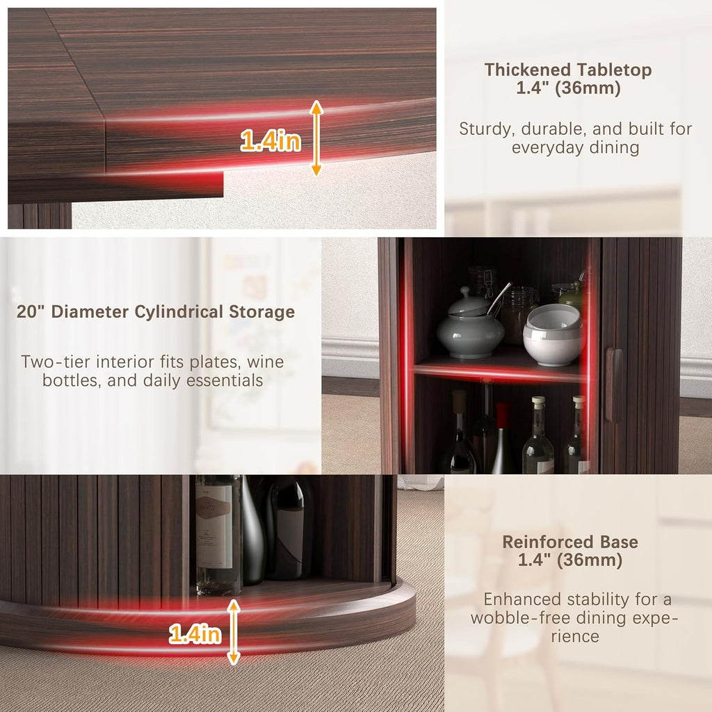 47.2" - 63" Extendable Dining Room Table for 4 - 8, Round‑to‑Oval Expandable Wood Table with Dust‑Proof 2‑Tier