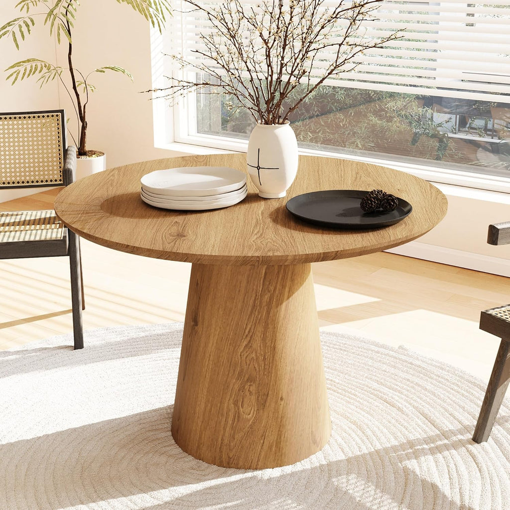 Wood Round Dining Table, 43" Round Pedestal Dining Table with Stable Base, Mid Century Modern Minimalist Circle