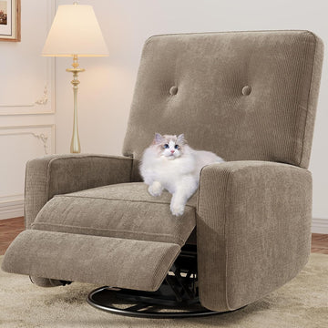 360° Recliner Chair with Adjustable Backrest & Footrest, Brown | Swivel Rocking Glider Chair for Adults, Upholstered