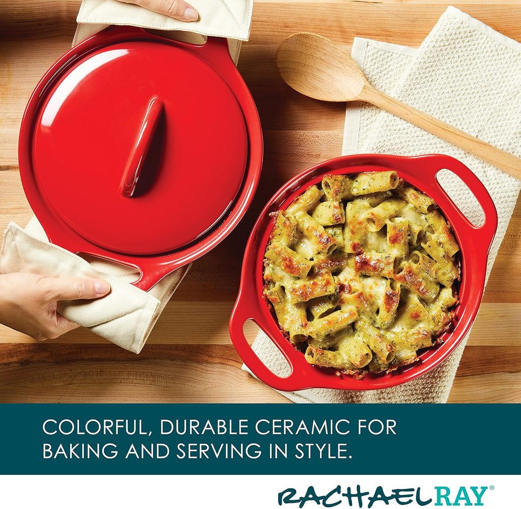 Solid Glaze Ceramics Casserole Bakers/ Dish with Shared Lid Set, 3 Piece, Red