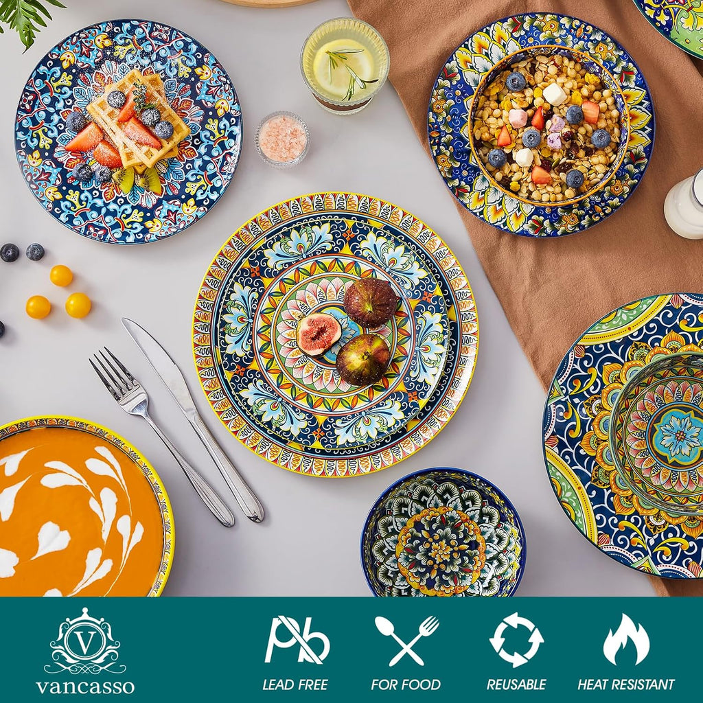 24 Pieces Dinnerware Sets, Plates and Bowls Set, Porcelain Dishes Set for 6, Microwave and Dishwasher Safe