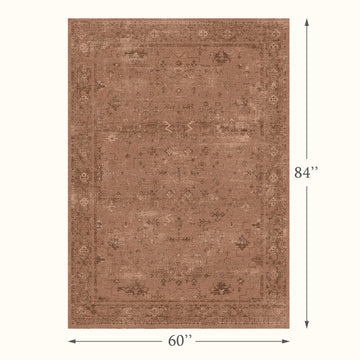 Terracotta 5x7 Washable Area Rugs for Small Living Room, Non-Slip Low Pile Rust Vintage Distressed Geometric Rug