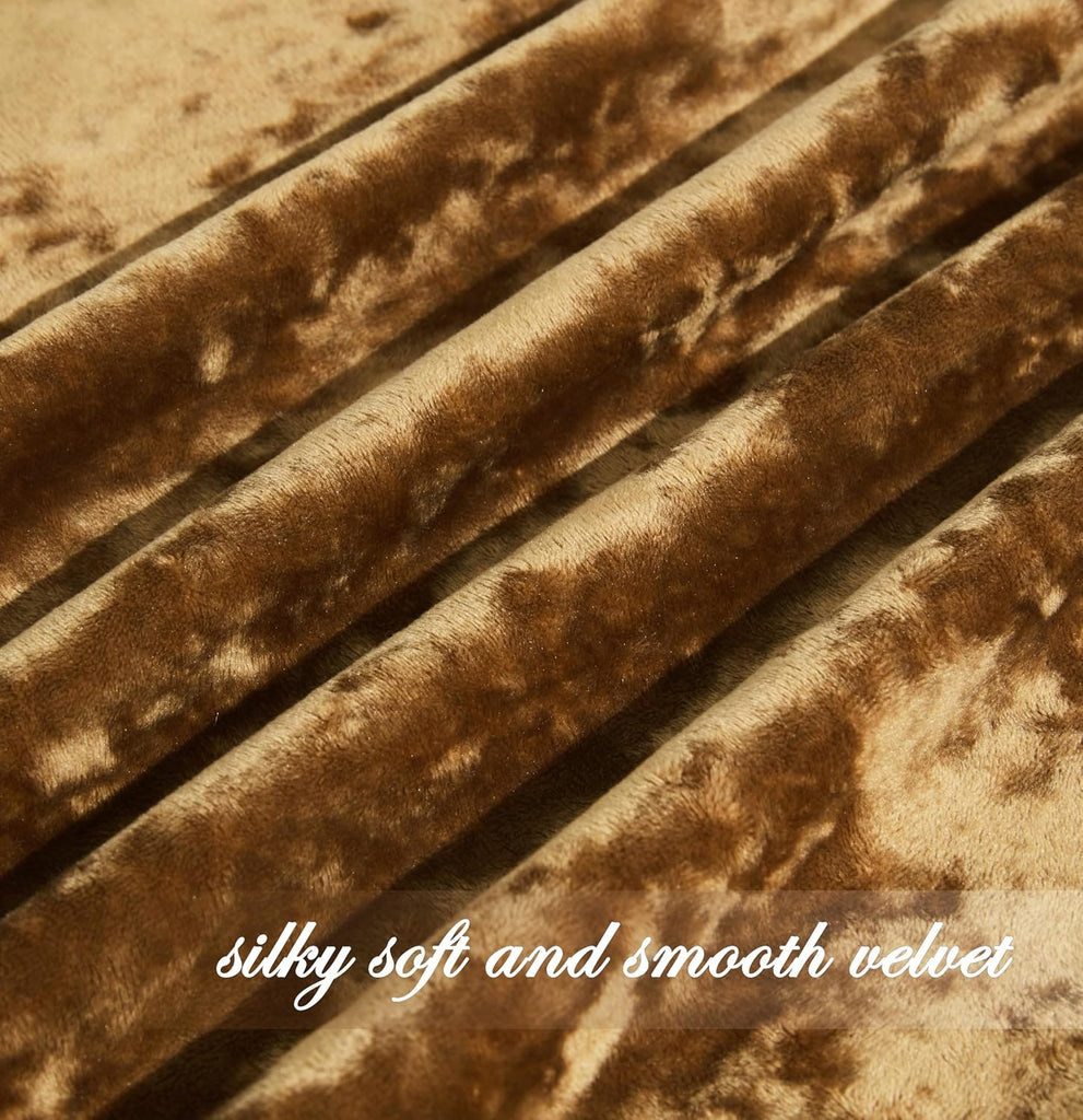 Lux Caramel Gold Crushed Velvet Curtains 2 Panel Set - 96 inches Long Room Darkening Luxury Distressed Velvet Rod