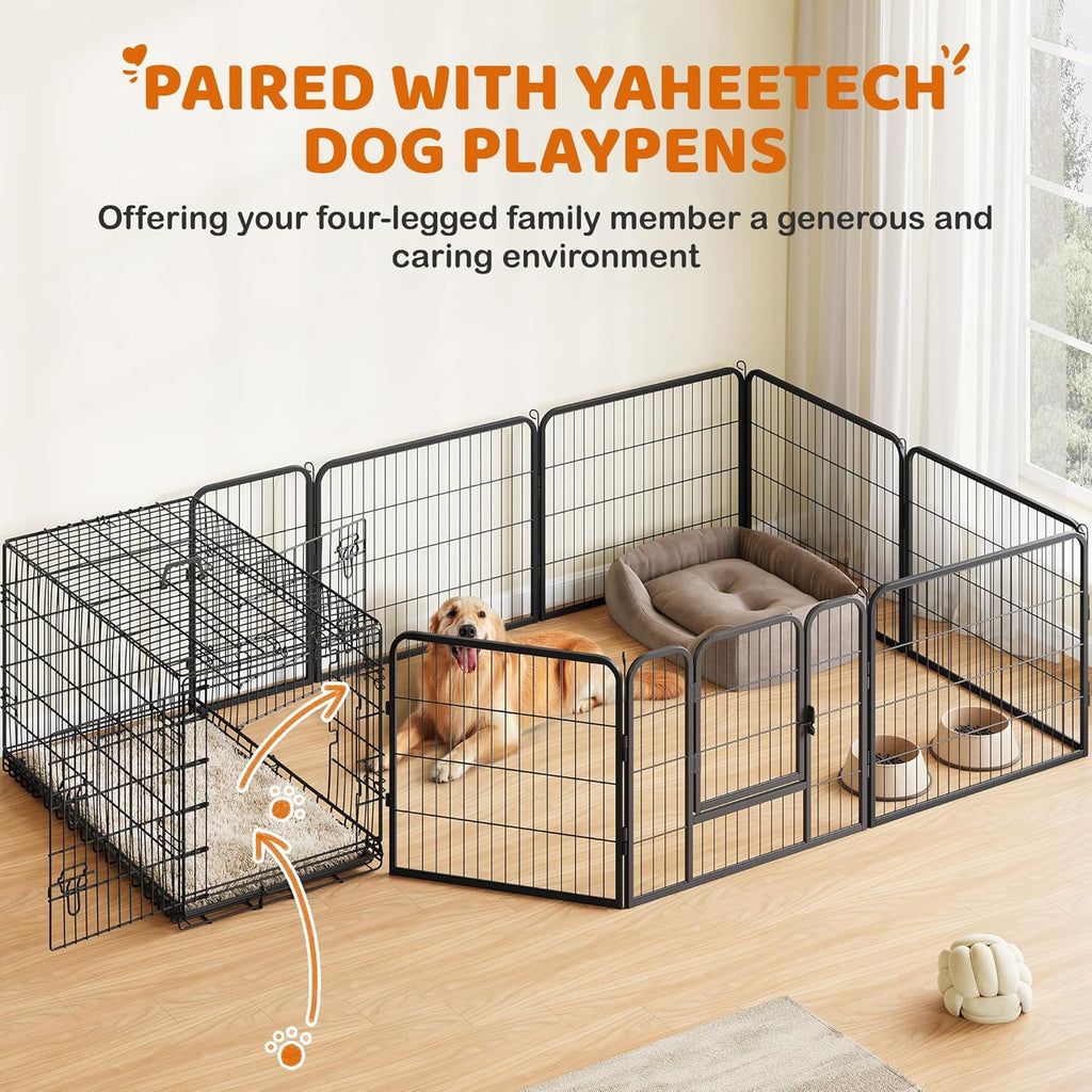 42 inch Double Door Dog Crate w/Divider for Puppy to Adult XL Collapsible Metal Crate with Removable Tray Wire Dog