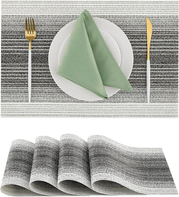 Woven Vinyl Placemats,Black& White - Set of 4