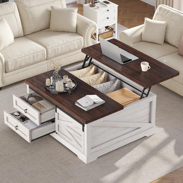 39.4'' Lift Top Coffee Table with Storage, Farmhouse Coffee Tables, Square Coffee Table with Large Hidden