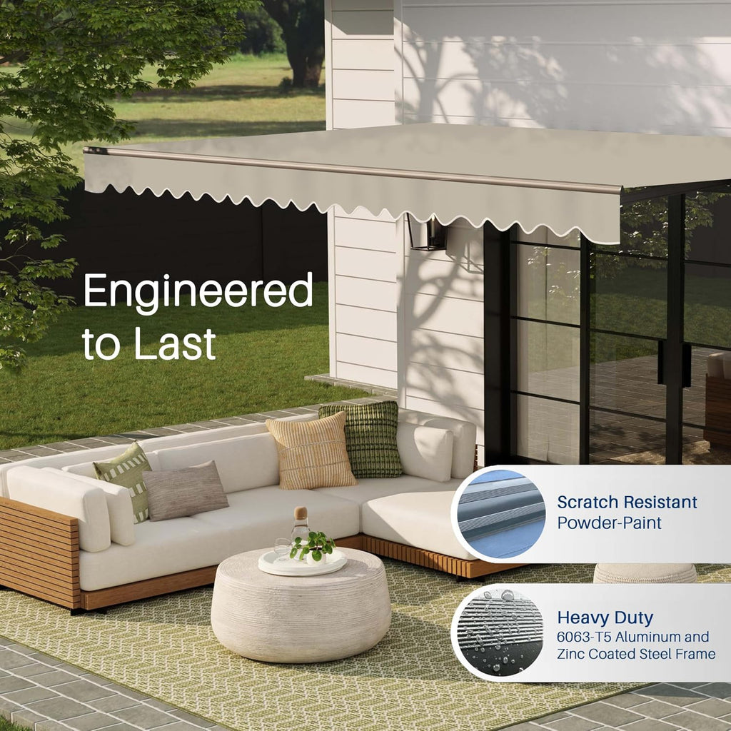 Electric Patio Awning Caribbean Black Frame 20x10 Ivory Cream | Retractable sunshade for decks and balconies