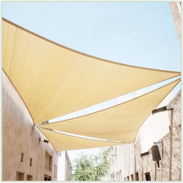 24' x 24' x 24' Beige Triangle CTAPT24 Sun Shade Sail Canopy Mesh Fabric UV Block UPF50 - Commercial Heavy Duty - 190