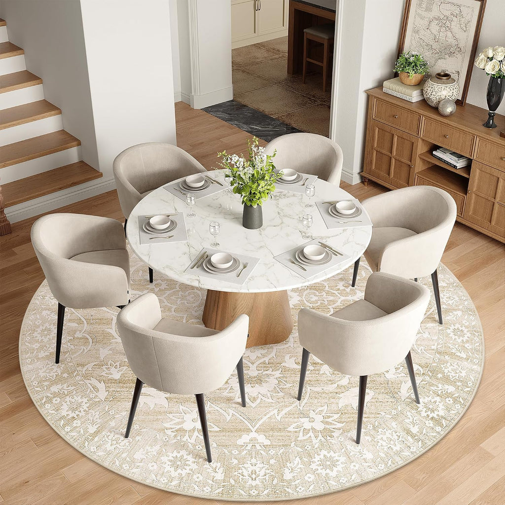 Washable Round Rug 8ft, Soft Circle Area Rug Beige