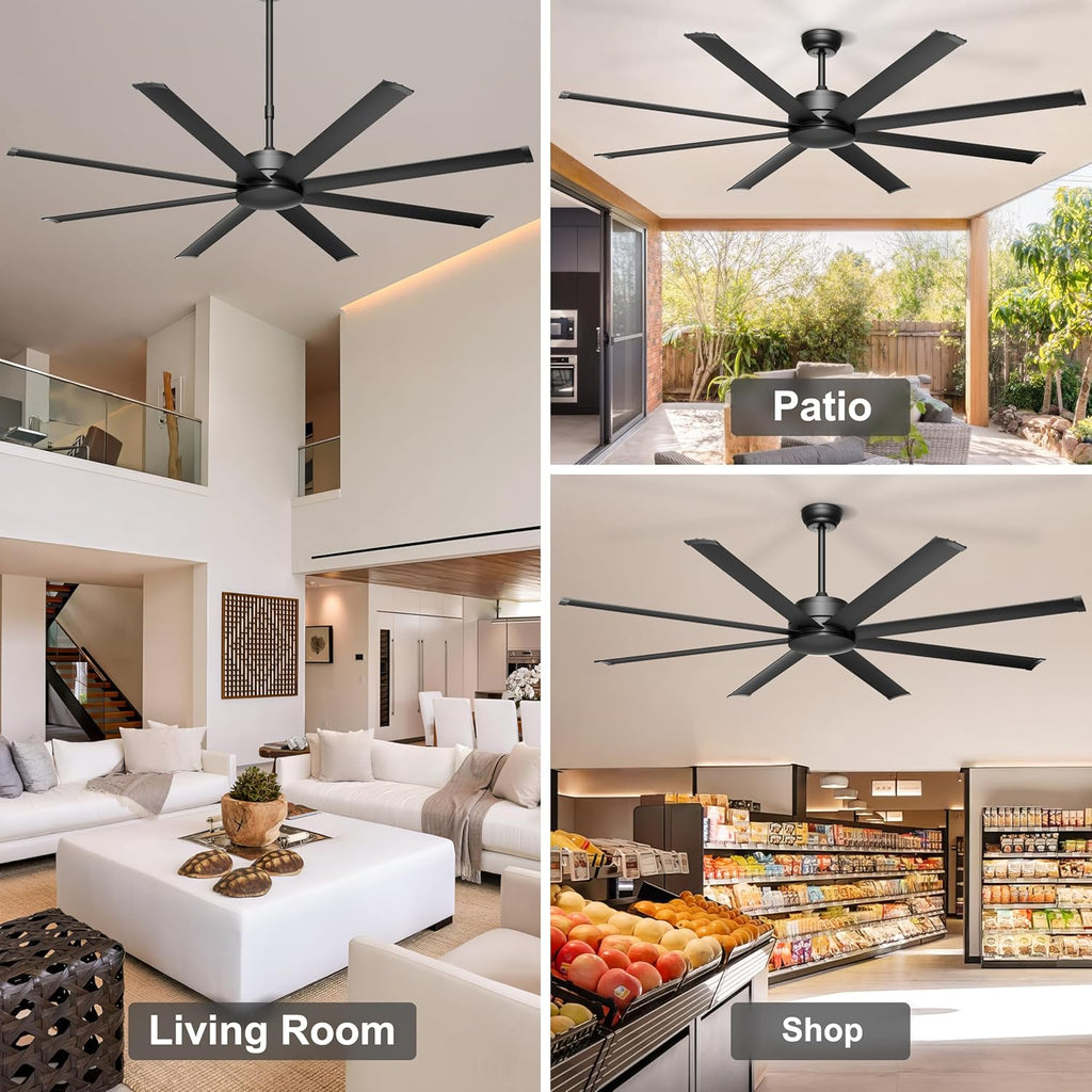 72" Large Ceiling Fan No Light - Industrial Fan Remote & APP Control, Quiet DC Motor, Indoor/Outdoor Ceiling Fan
