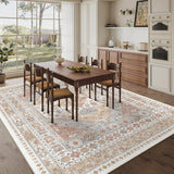 8x10 Washable Vintage Area Rug, Stain Resistant Non-Slip Indoor Carpet Orange