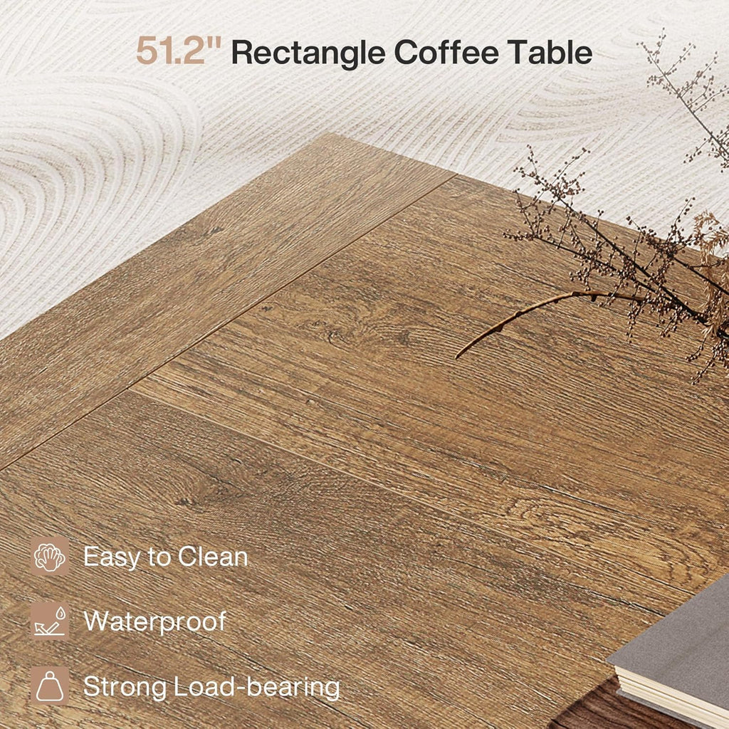 Rectangular Coffee Table, 51-Inch Farmhouse Accent Center Cocktail Tea Table with Sturdy Base