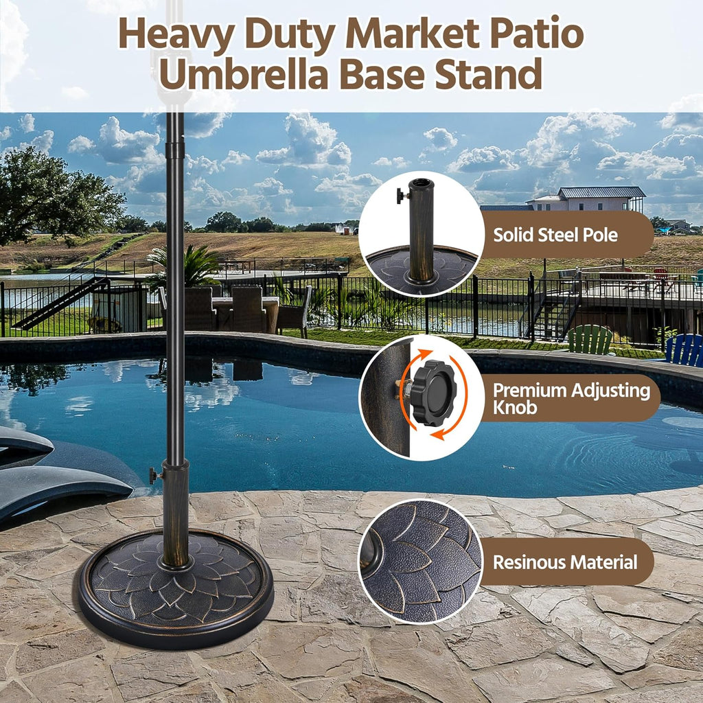 18'' Patio Umbrella Base 26.5lbs Heavy Duty Antiqued Outdoor Market Umbrella Stand All-Weather Resin Umbrella Base