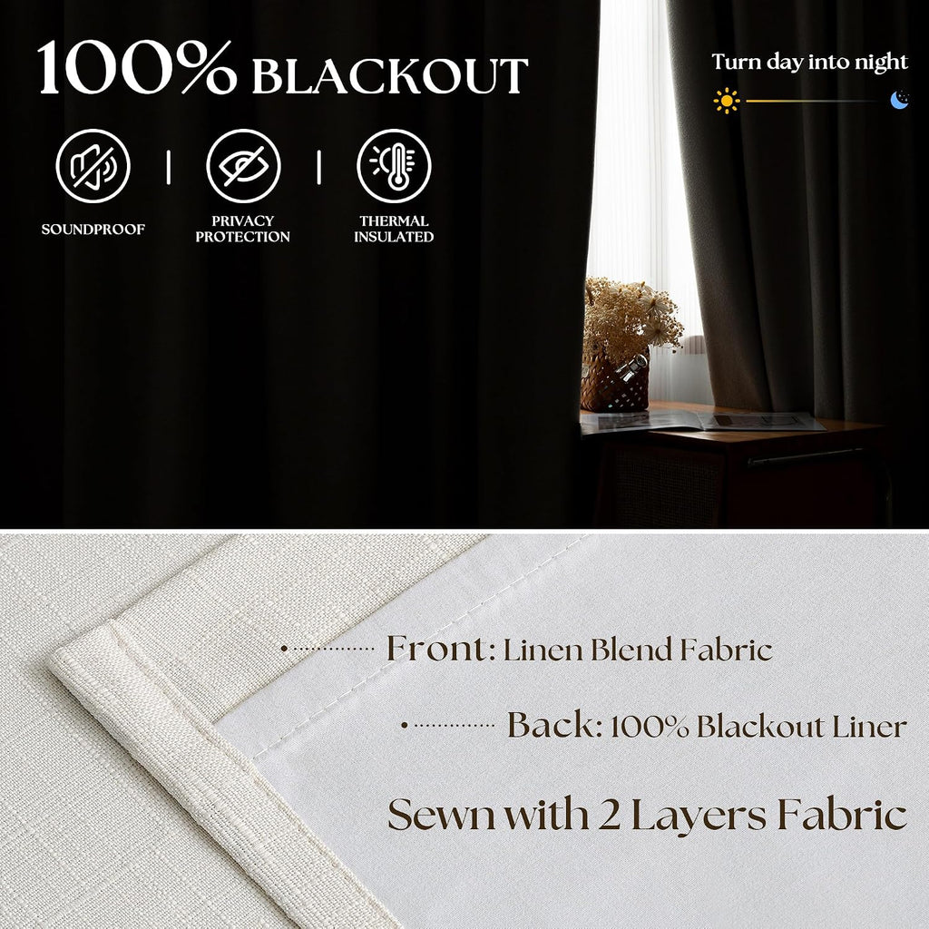 92 Inch Pinch Pleated Blackout Linen Curtains Natural 50 Inch Wide 2 Panels