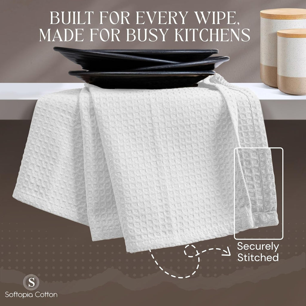 Waffle Kitchen Dish Towels 100% Cotton, Soft, Absorbent, Quick Drying, Multipurpose Use, Bar & Hand Towels, 16x26