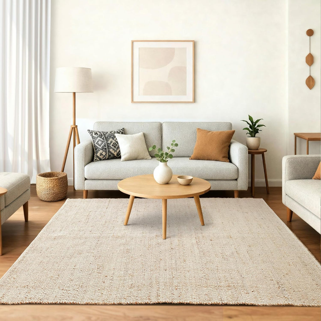 Jute Cotton Area Rug 12'x15'ft Rectangle Hand Woven Natural Farmhouse Rug