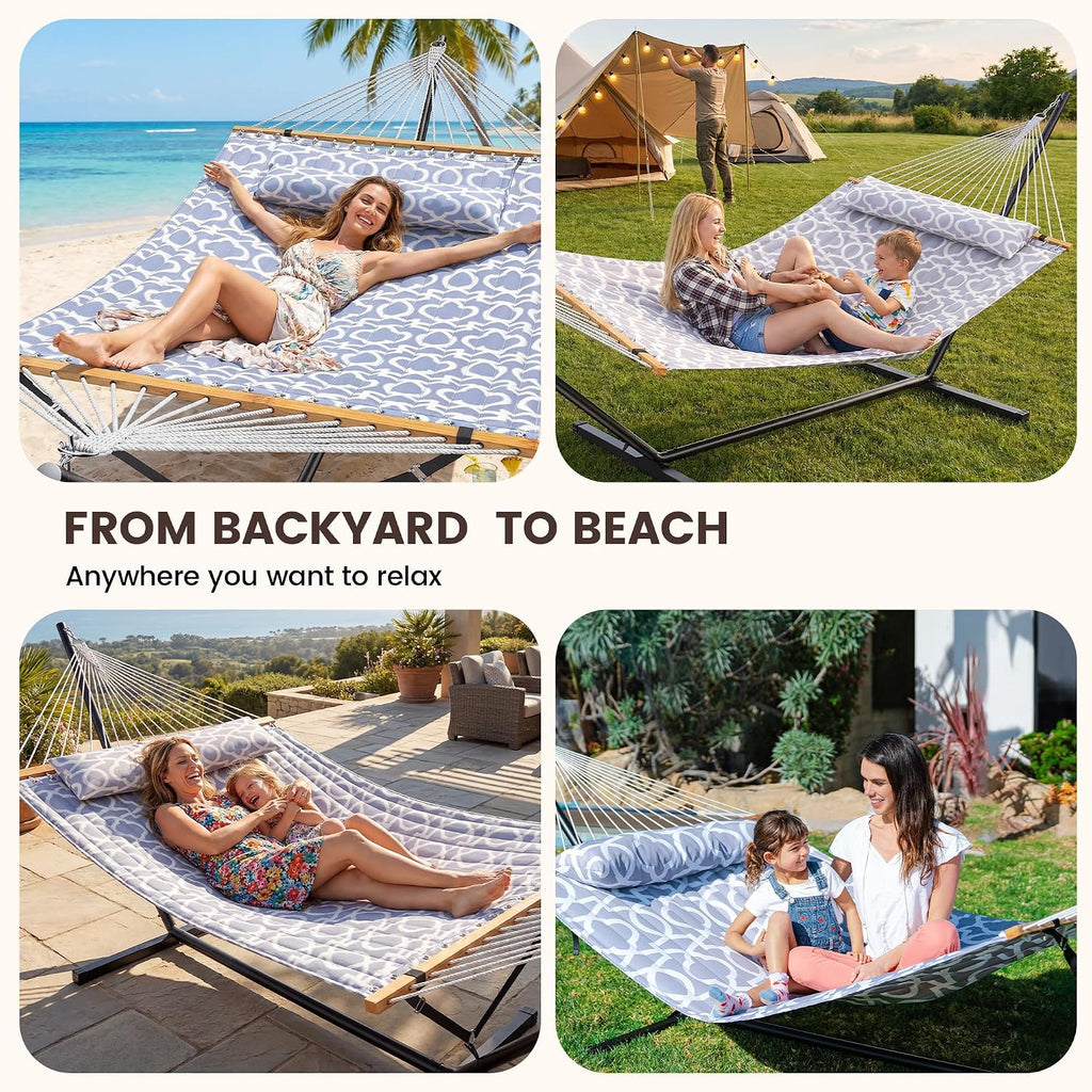Double Hammock with Stand, Heavy Duty Outdoor Hammock for Two, 500 LBS Capacity, Stable Steel Frame with Balance