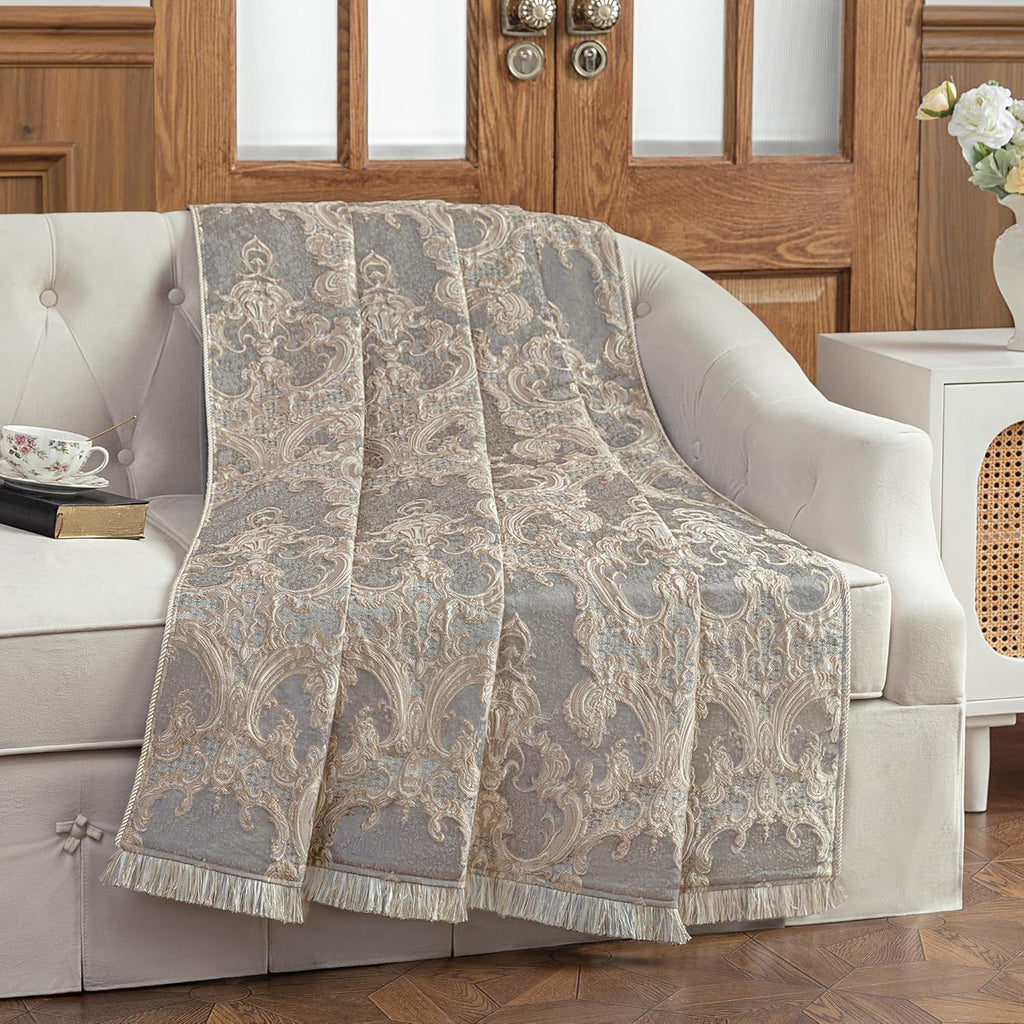 Luxury Throw Blanket, Jacquard Bed Throws Soft Lightweight Velvet Fall Blankets with Fringes Trim, 52x72 Inches)